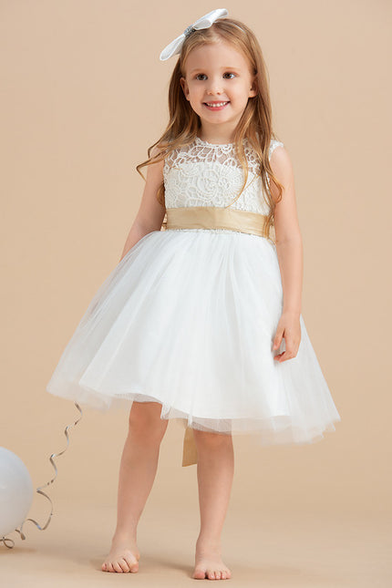 Robe Enfant Dentelle Élégante Avec Nœud - gallery 4