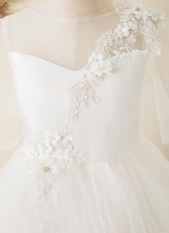 Robe Enfant Nuptiale En Tulle Fleuri - gallery 4