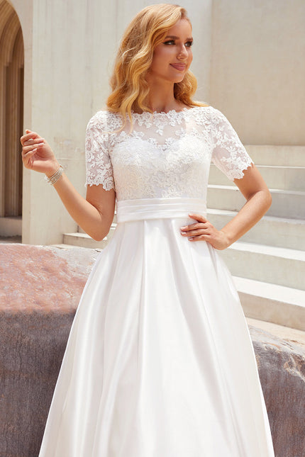 Robe Nuptiale Satinée Col Élégant - gallery 4