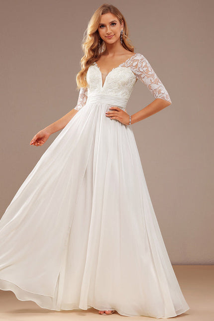 Robe Nuptiale Fluide À Manches En Dentelle - gallery 5
