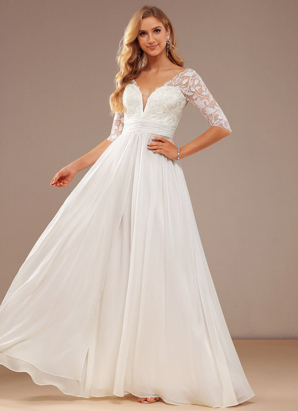 Robe Nuptiale Fluide À Manches En Dentelle - gallery 5