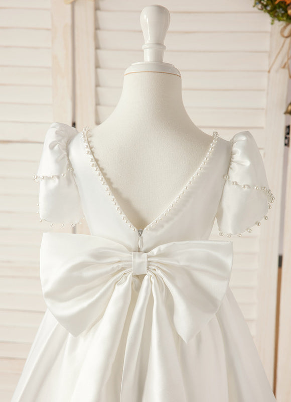 Robe Enfant Satinée Élégante Col Rond - gallery 1