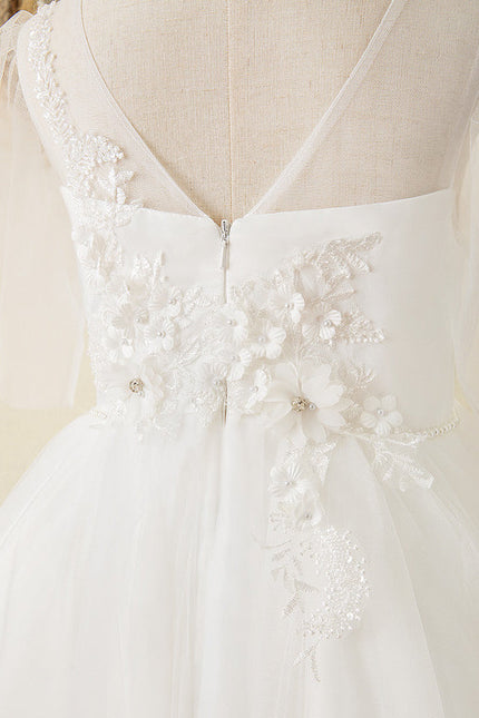 Robe Enfant Nuptiale En Tulle Fleuri - gallery 1