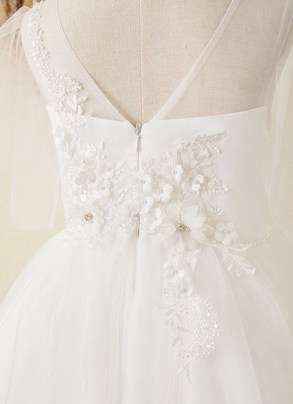 Robe Enfant Nuptiale En Tulle Fleuri - gallery 1