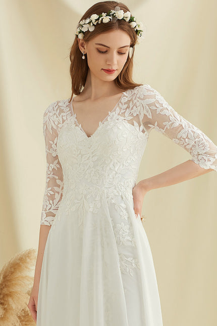 Robe Nuptiale Fluide À Manches En Dentelle - gallery 4