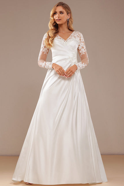 Robe Nuptiale Satinée À Manches Longues - gallery 2