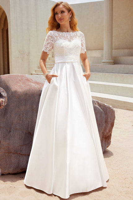 Robe Nuptiale Satinée Col Élégant - gallery 6