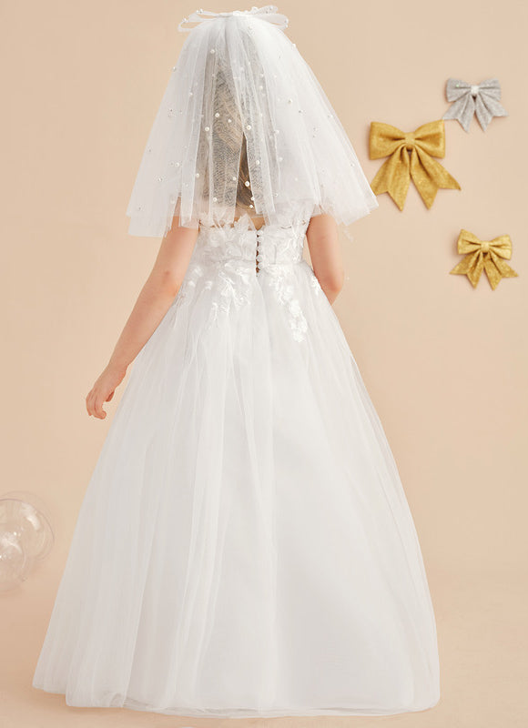 Robe Enfant Florale En Tulle Blanc - gallery 3