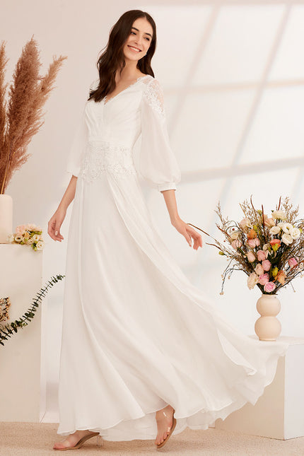 Robe Nuptiale Vaporeuse Élégante Col V