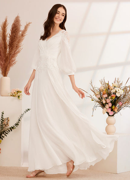 Robe Nuptiale Vaporeuse Élégante Col V