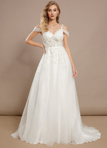 Robe Nuptiale Romantique À Traîne Élégante