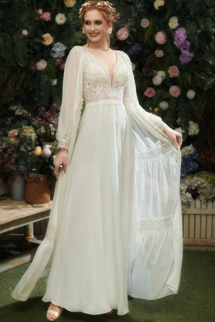 Robe De Mariée Fluide À Manches.