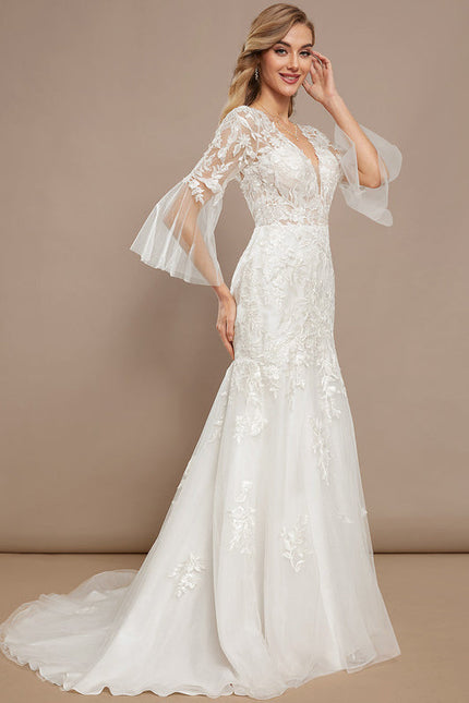 Robe Nuptiale Élégante À Manches Flottantes - gallery 2