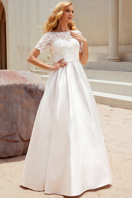 Robe Nuptiale Satinée Col Élégant - gallery 1