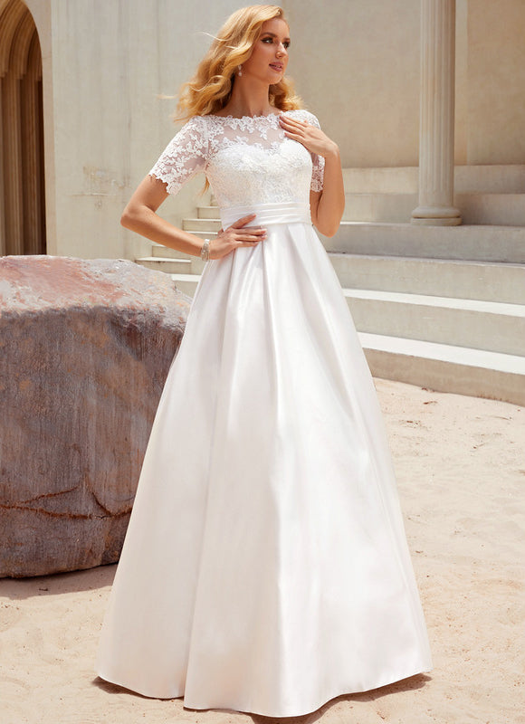 Robe Nuptiale Satinée Col Élégant - gallery 1
