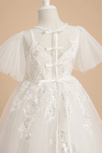 Robe Enfant Nuptiale En Tulle Fleuri - gallery 6