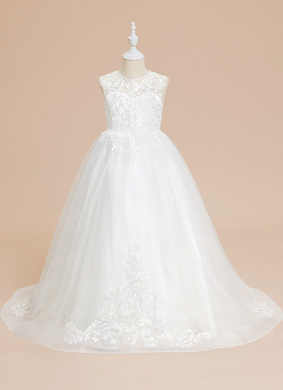 Robe Enfant Nuptiale En Tulle Délicat - gallery 4