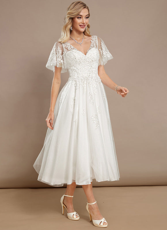 Robe De Mariee Courte En Dentelle - gallery 2
