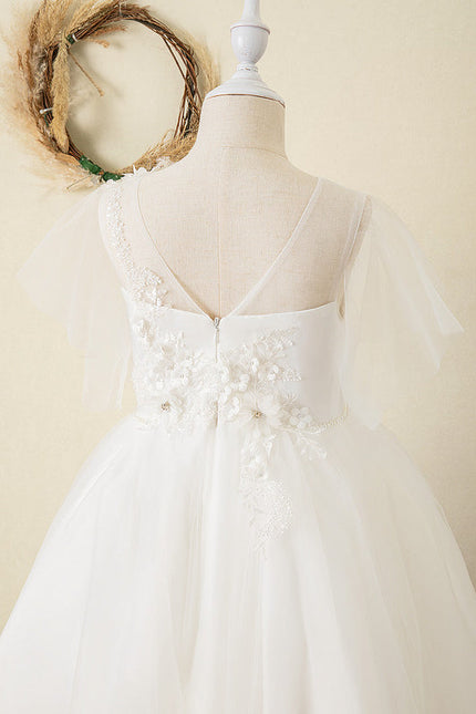 Robe Enfant Nuptiale En Tulle Fleuri - gallery 2