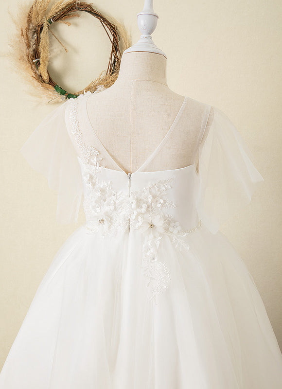 Robe Enfant Nuptiale En Tulle Fleuri - gallery 2