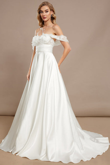 Robe Nuptiale Satinée À Fleurs 3D - gallery 1