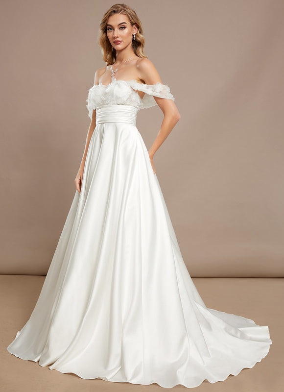 Robe Nuptiale Satinée À Fleurs 3D - gallery 1