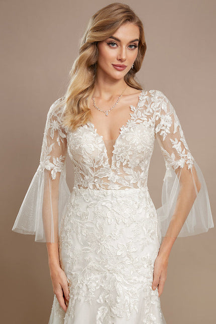Robe Nuptiale Élégante À Manches Flottantes - gallery 3