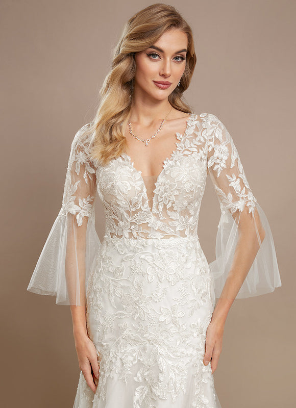 Robe Nuptiale Élégante À Manches Flottantes - gallery 3