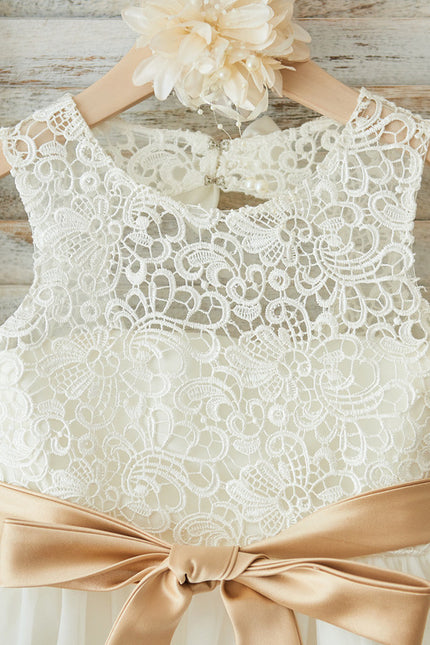 Robe Enfant Dentelle Élégante Avec Nœud - gallery 6