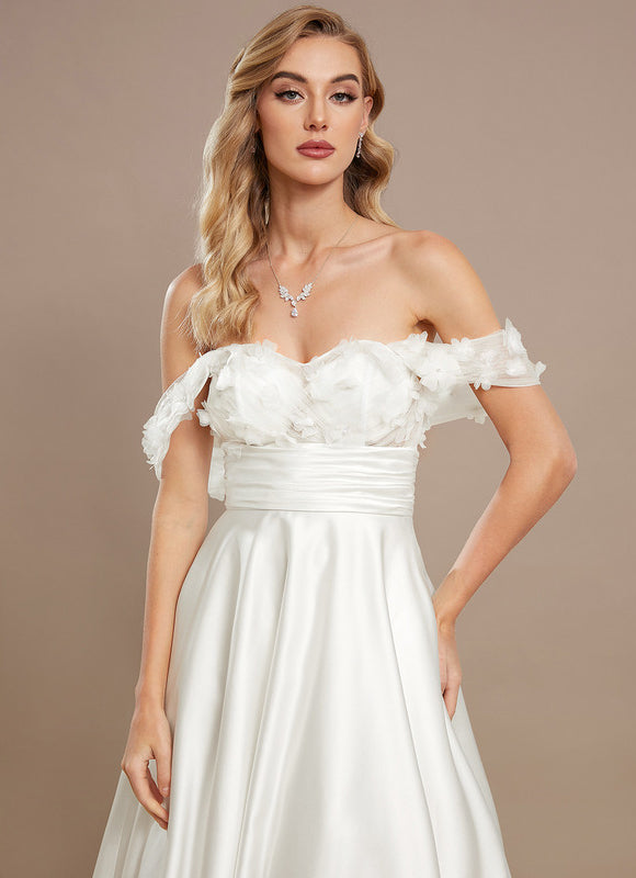 Robe Nuptiale Satinée À Fleurs 3D - gallery 3
