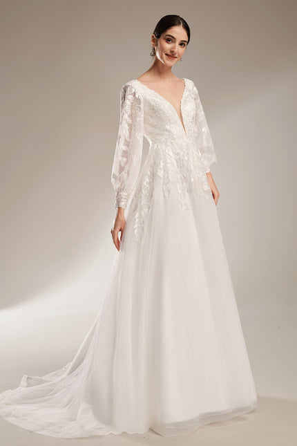 Robe Nuptiale Élégante À Manches Bouffantes - gallery 3