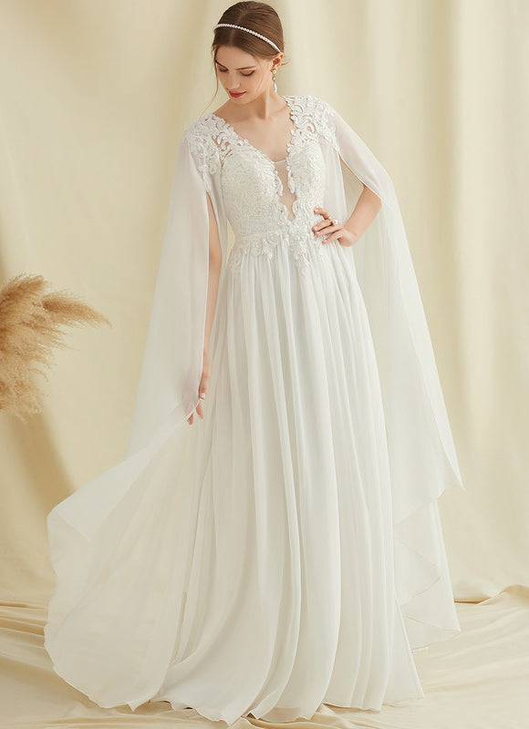 Robe De Mariée Fluide Avec Cape - gallery 1