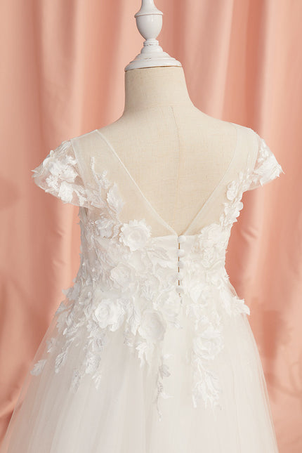 Robe Enfant Florale En Tulle Blanc - gallery 6