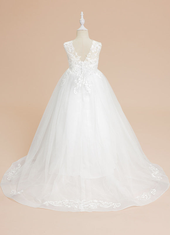 Robe Enfant Nuptiale En Tulle Délicat - gallery 3