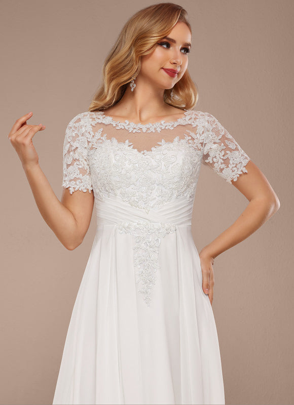 Robe Nuptiale Fluide À Manches Courtes - gallery 3