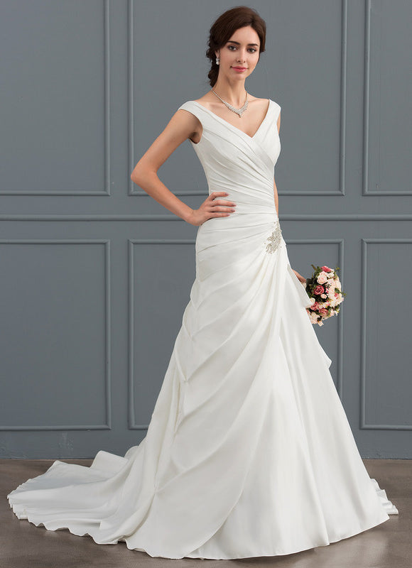 Robe Nuptiale Satinée À Drapés Élégants - gallery 1