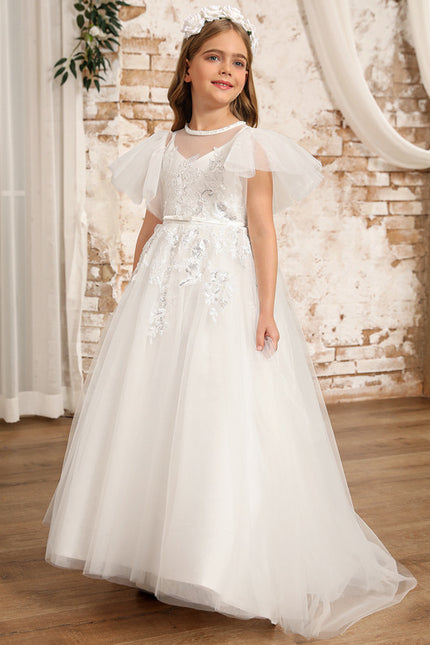 Robe Enfant Nuptiale En Tulle Fleuri - gallery 7