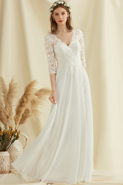 Robe Nuptiale Fluide À Manches En Dentelle