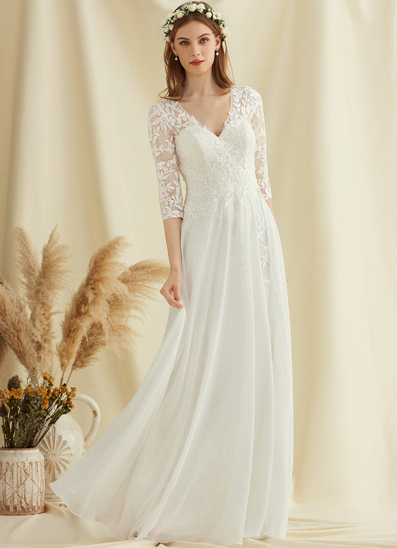 Robe Nuptiale Fluide À Manches En Dentelle