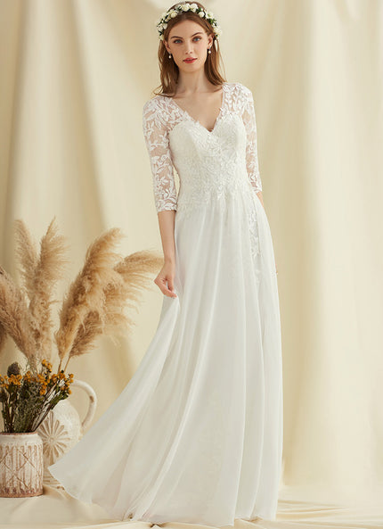 Robe Nuptiale Fluide À Manches En Dentelle