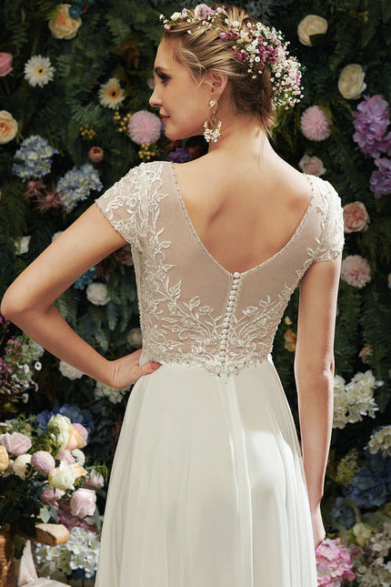 Robe Nuptiale Vaporeuse À Manches Courtes - gallery 4