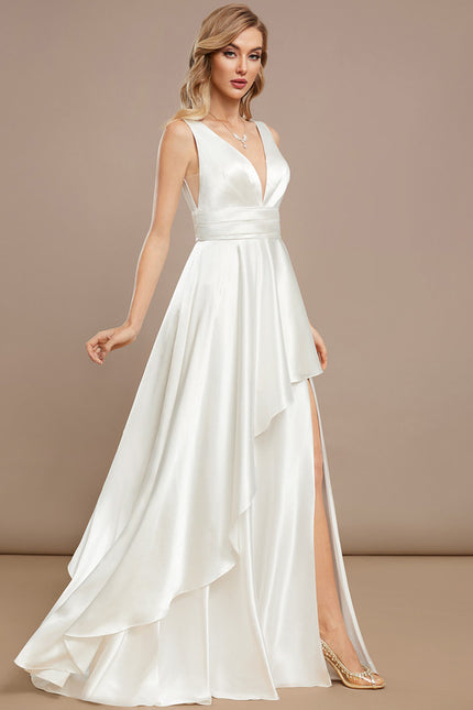 Robe De Mariee Satinée À Fente - gallery 1