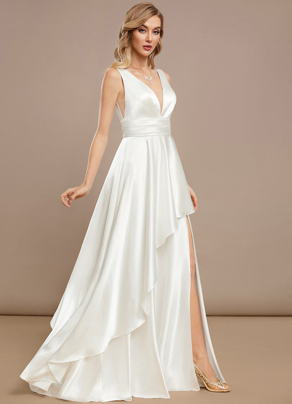 Robe De Mariee Satinée À Fente - gallery 1