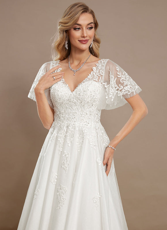Robe De Mariee Courte En Dentelle - gallery 3