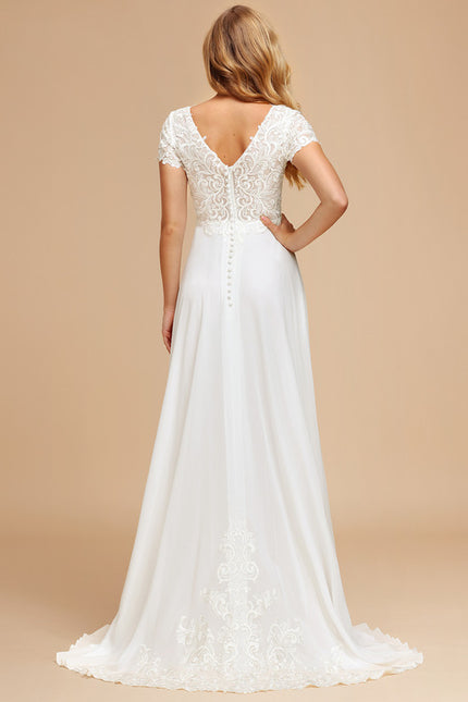 Robe Nuptiale Fluide À Manches Courtes - gallery 2