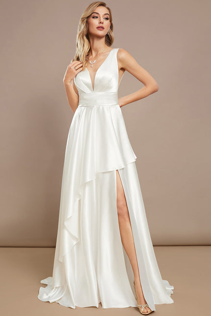 Robe De Mariee Satinée À Fente