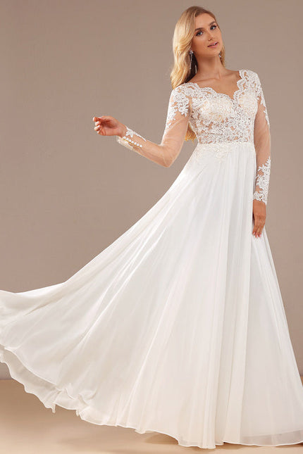 Robe Nuptiale Fluide À Manches Longues