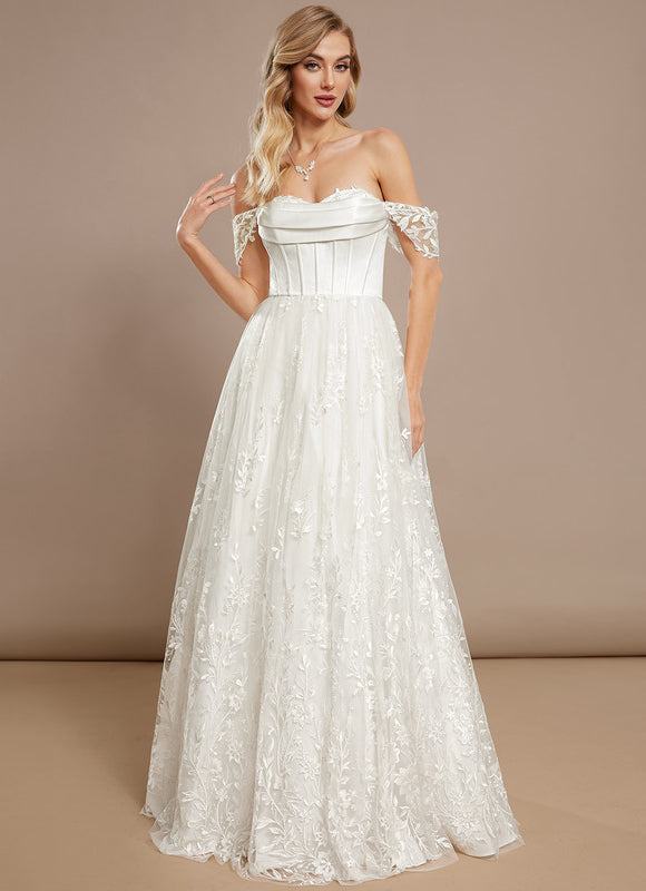 Robe Nuptiale Satinée À Manches Fleuries - gallery 2