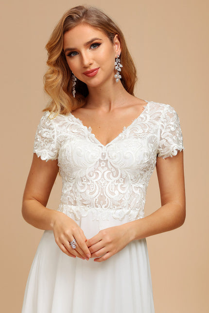 Robe Nuptiale Fluide À Manches Courtes - gallery 3