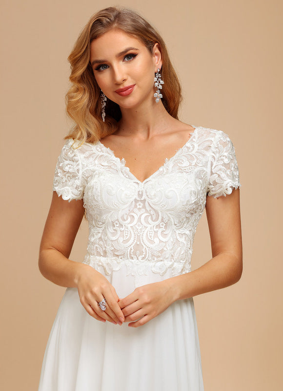 Robe Nuptiale Fluide À Manches Courtes - gallery 3